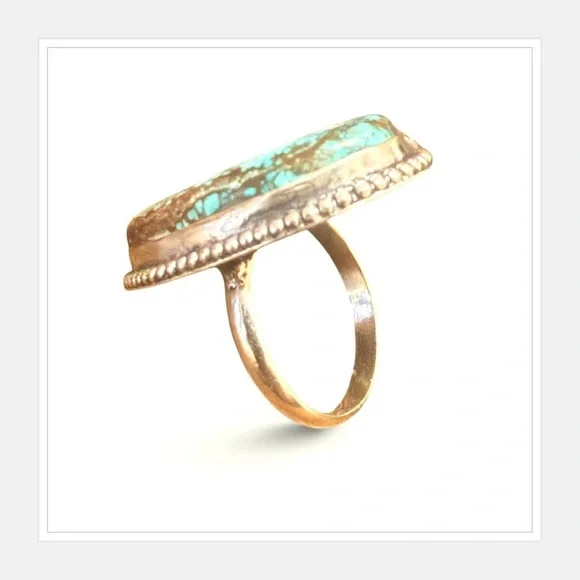 Vintage 90’s Boho Lime Green Turquoise Ring in a Sterling Silver Setting, 9.5 - Picture 2 of 5